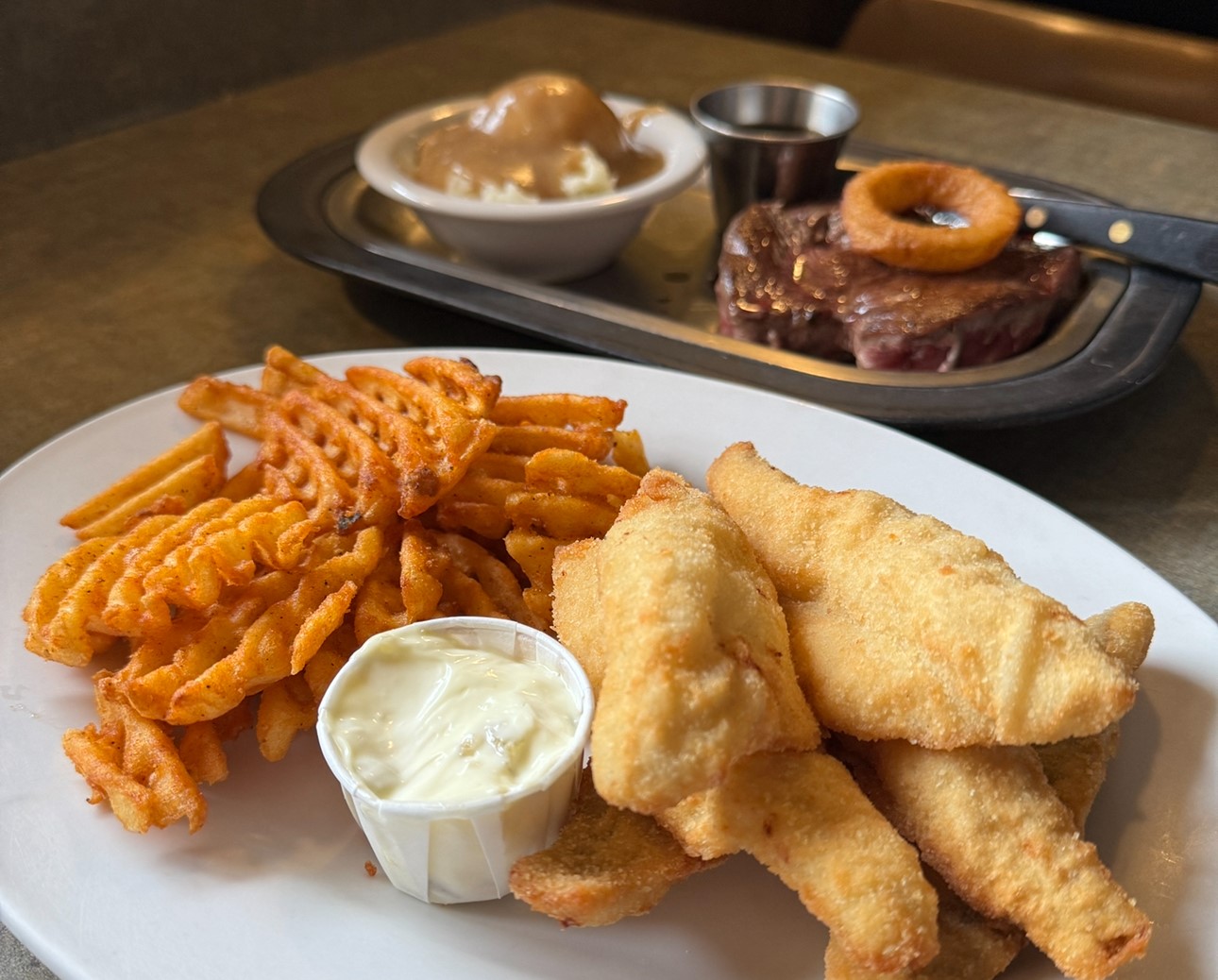 green street perch and cottage fries steak in the background