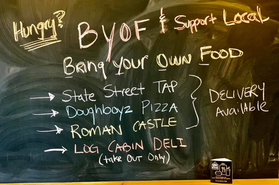 Support local, bring food from one of the area restaurants, or watch for local food trucks out front!