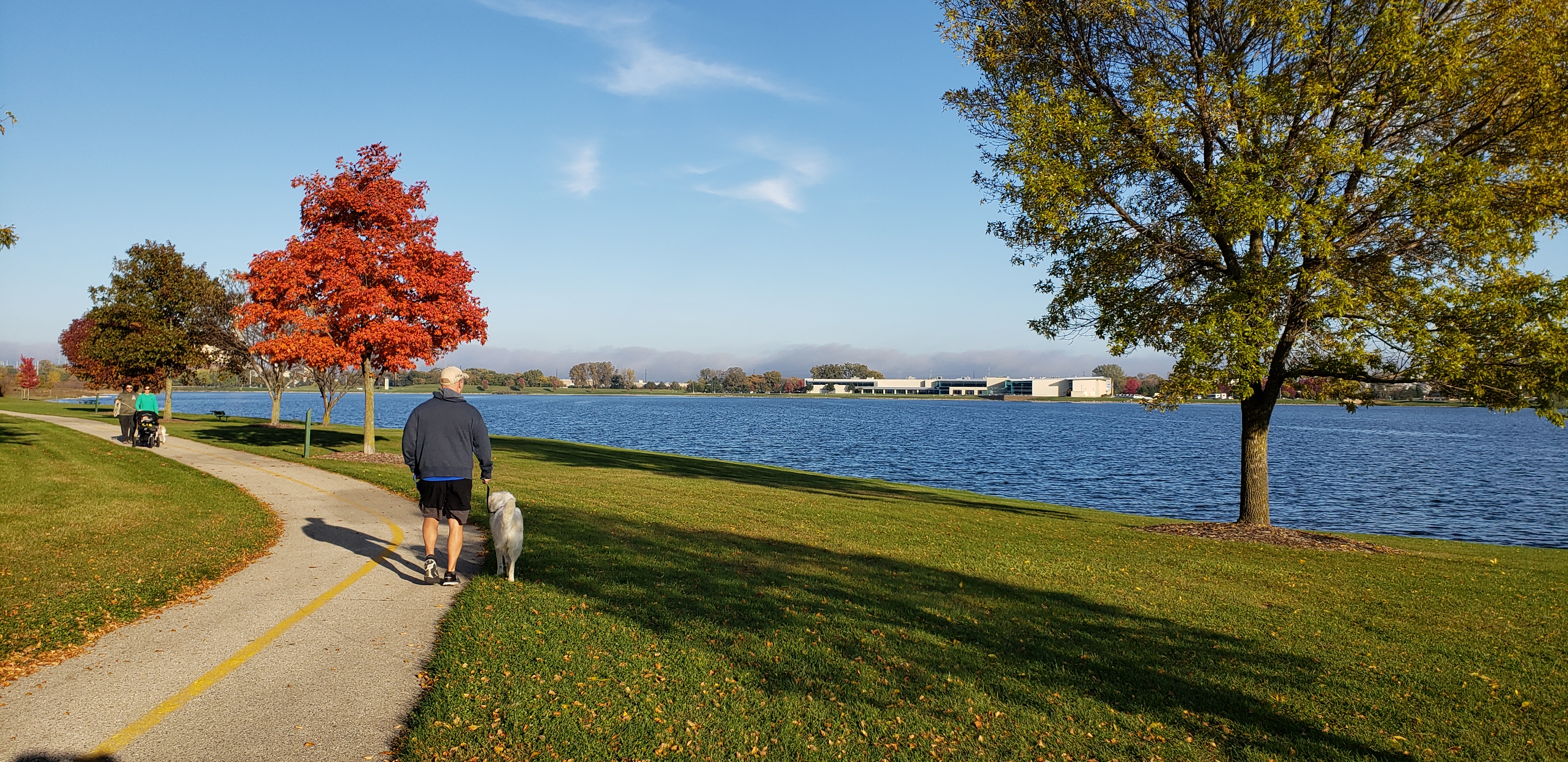 Walking the paved path around Lake Andrea in fall.