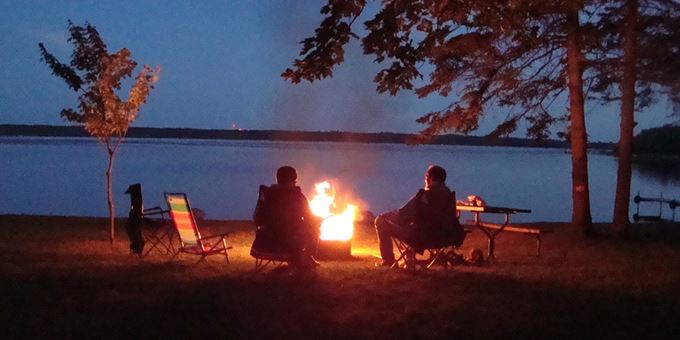 Evening campfire at Trout Lake