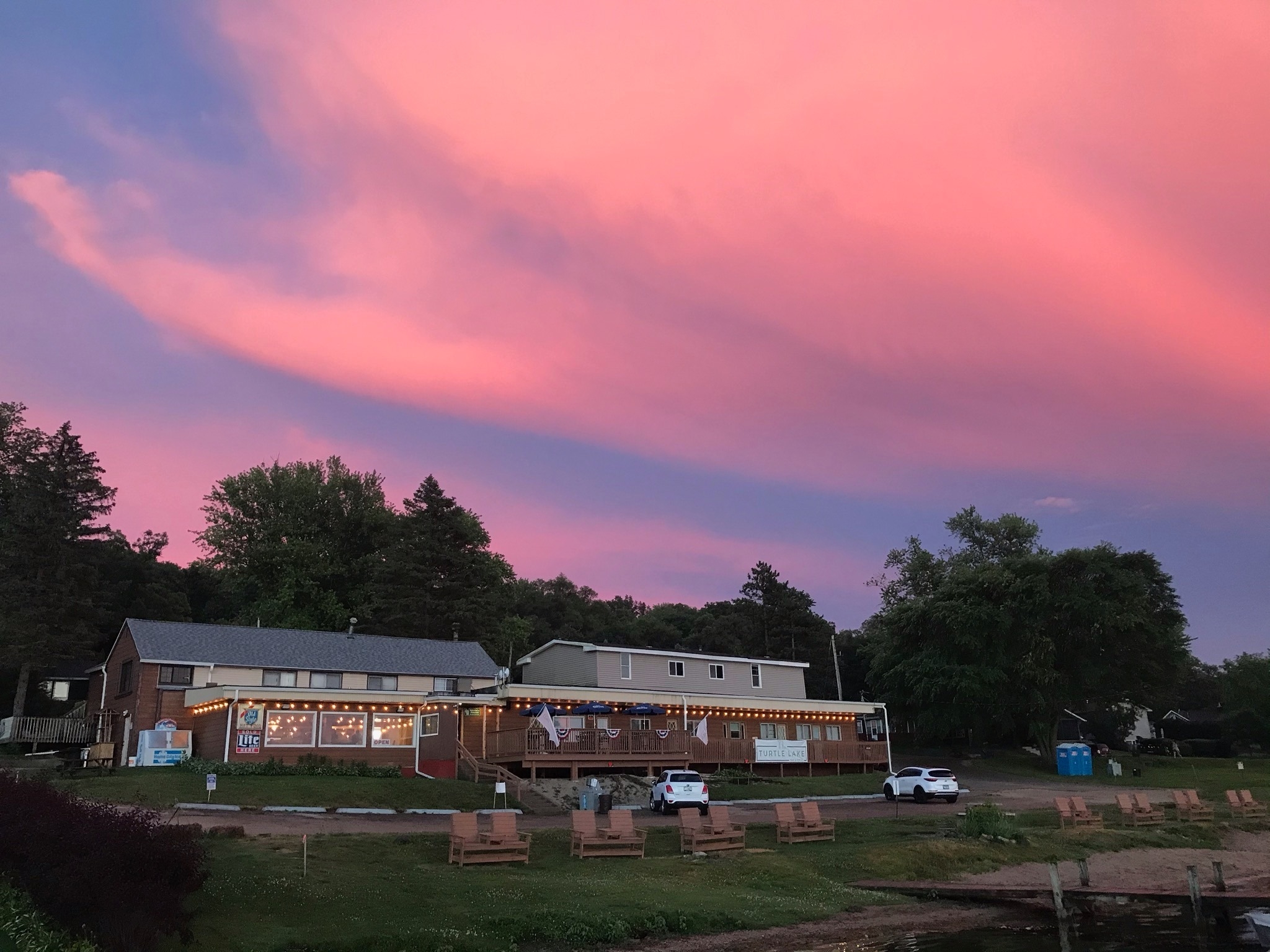 Turtle Lake Tap &amp; Grill at sunset.