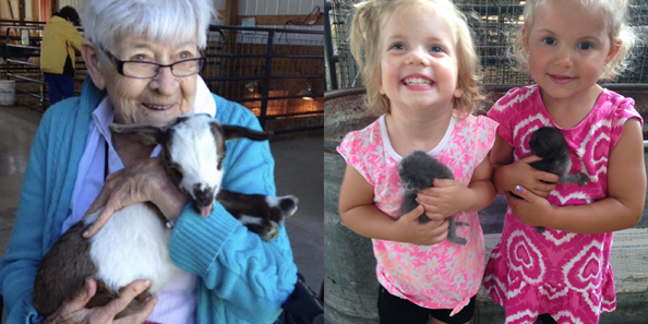 Snuggle time at Busy Barns Adventure Farms petting farm during their spring Barnyard Adventures.