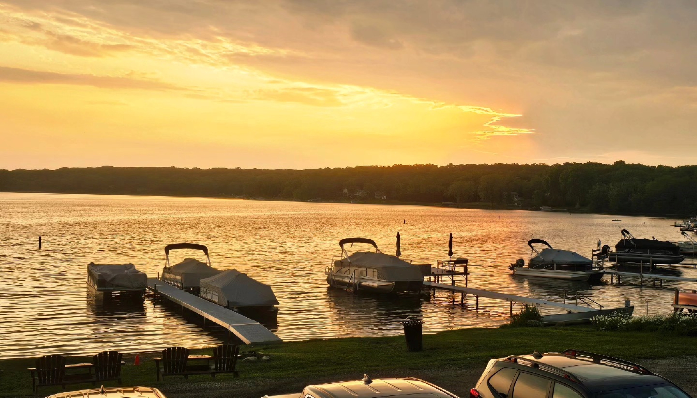 Boats at the dock at Turtle Lake.