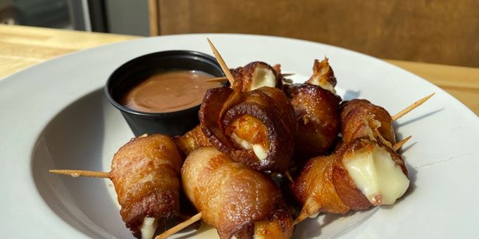 Bacon-wrapped cheese curds at Brick&#39;s in Manitowoc