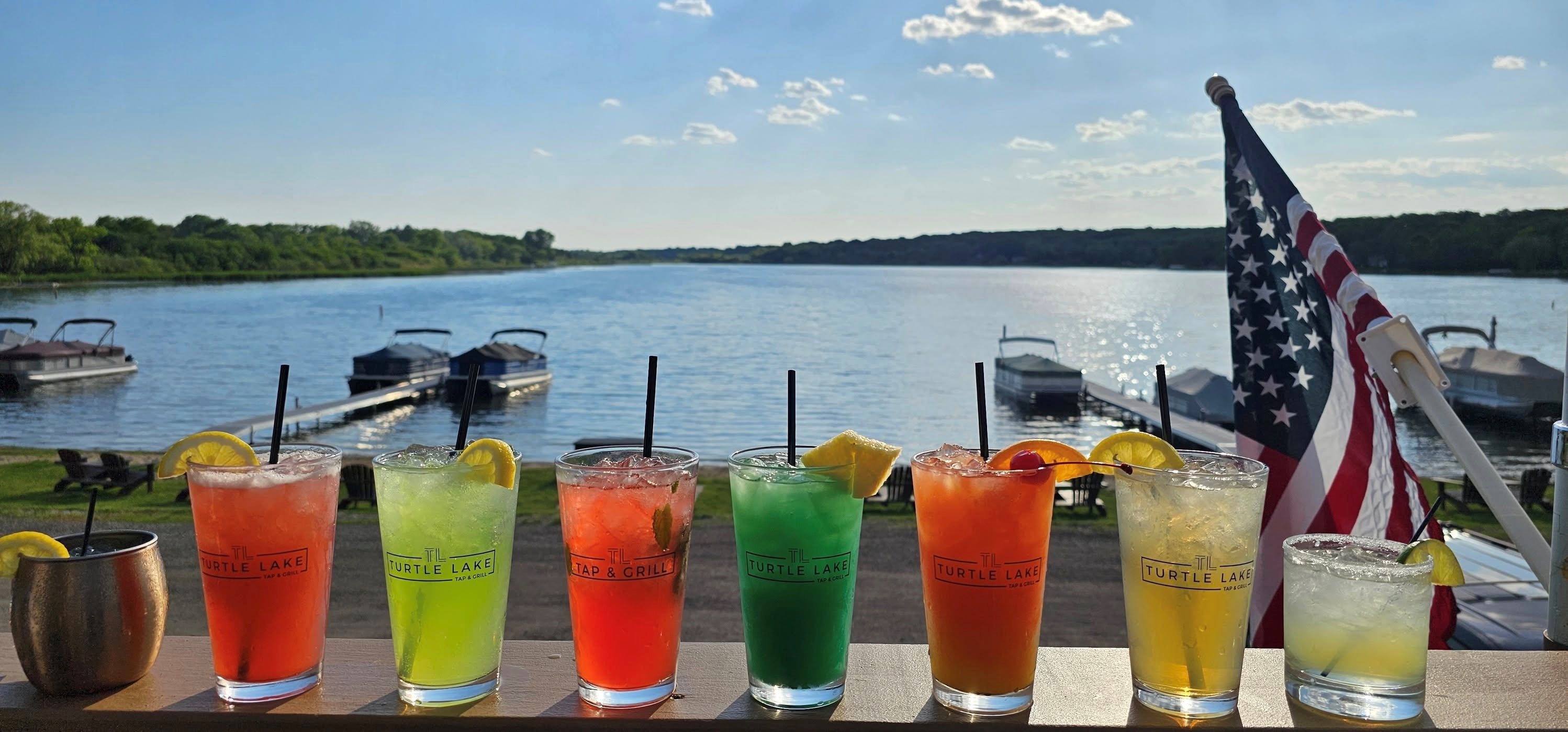 Drinks on the deck at the Turtle Lake Tap &amp; Grill.