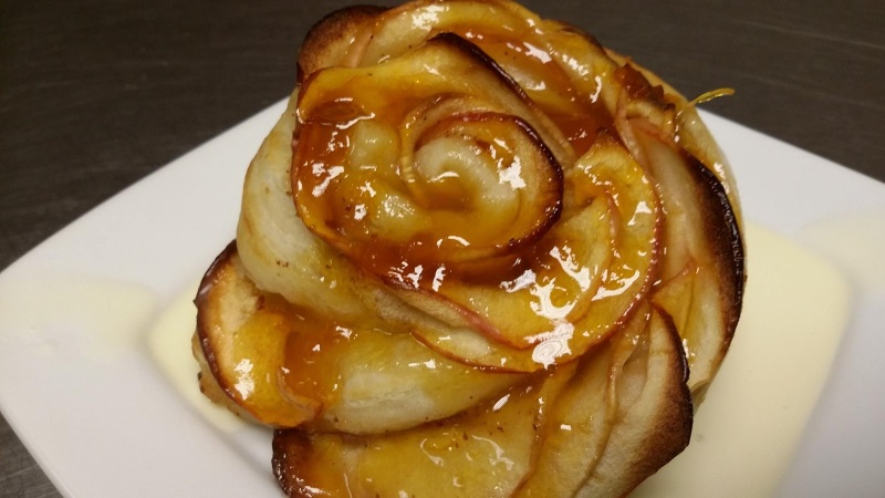 Apple Rose Pie with Bourbon Crème Anglais