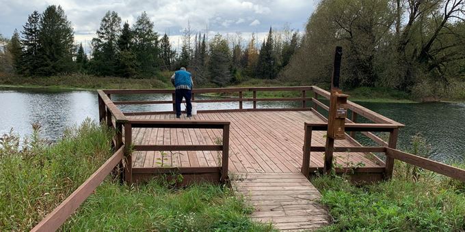 Wheelchair-accessible fishing pier at Shadick Spring Pond.