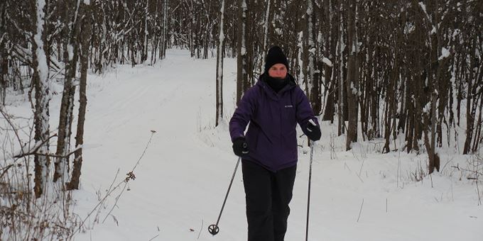 Cross Country Skiing through the woods on one of the Springbrook Trails in the City of Antigo