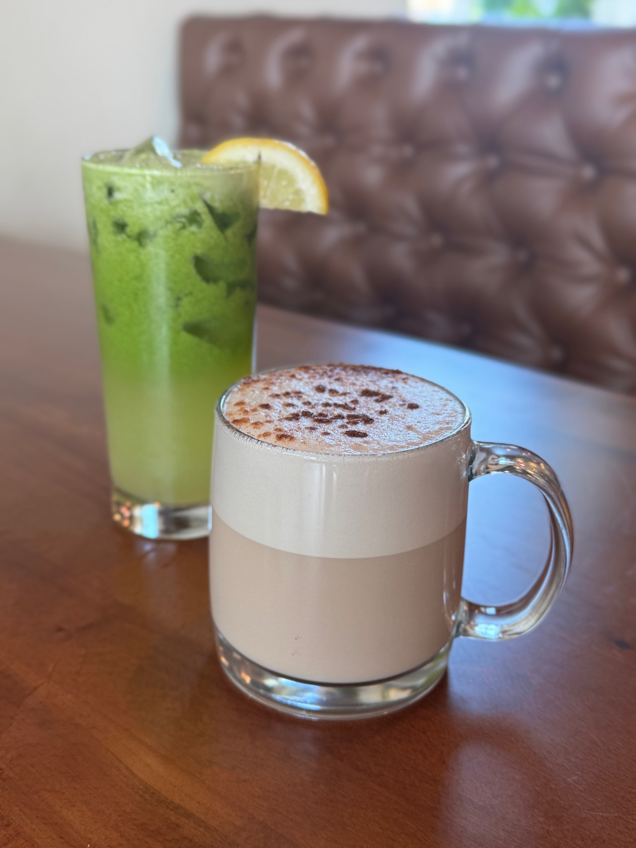 Chai latte and green juice