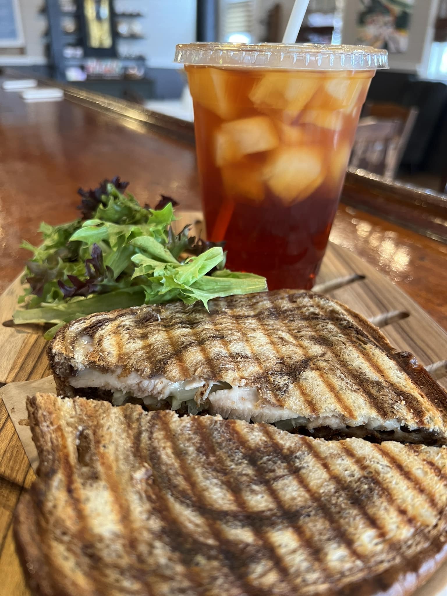Tea, Salad and grilled sandwich - Lunch time