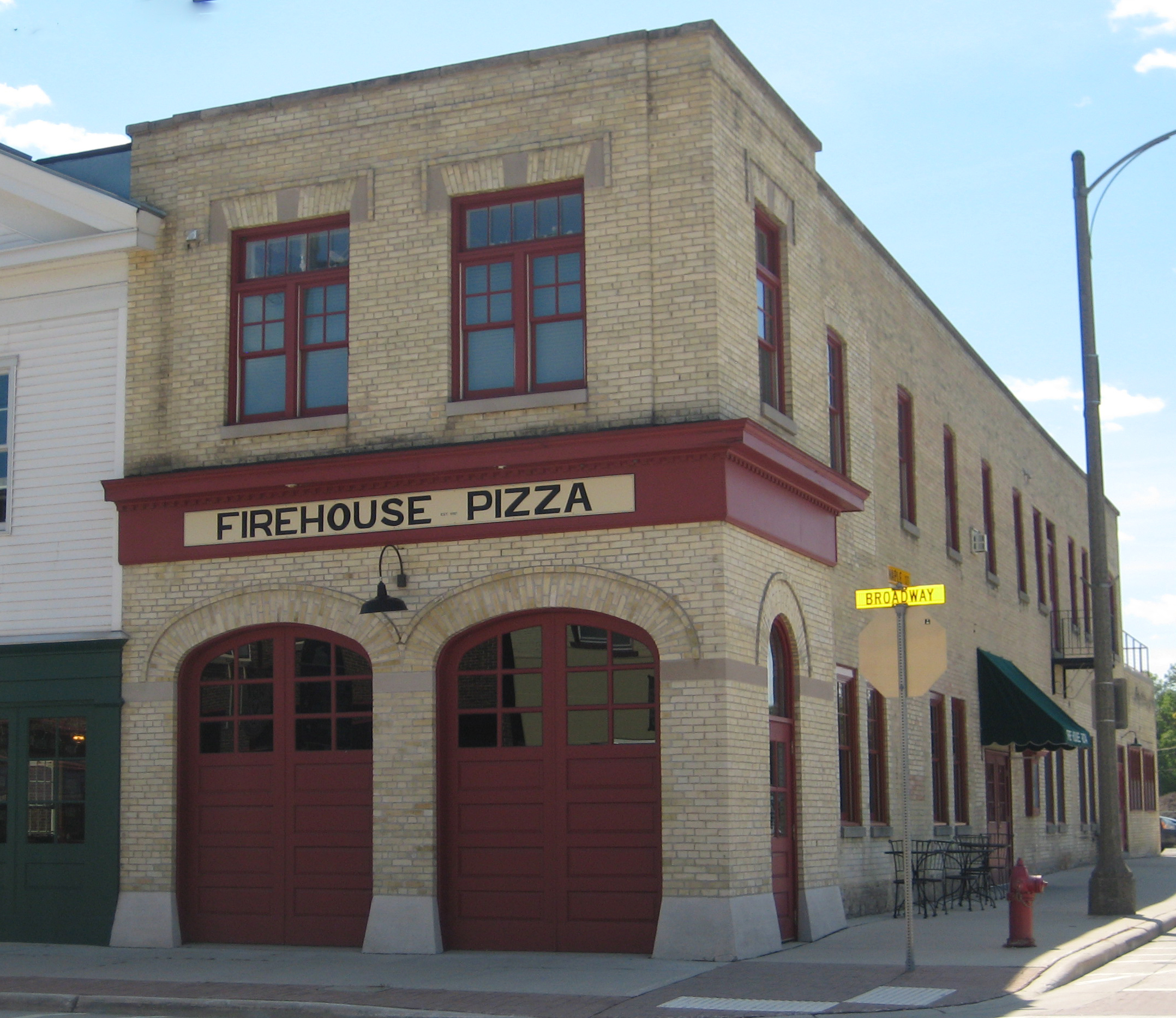 Falls Firehouse Pizza on the corner of Broadway Street and Maple Street