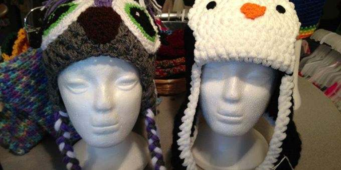 Local ladies make unique hats and mittens from recycled clothing. Inventory changes daily!