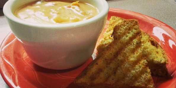 Roasted tomato bisque with grilled cheese sandwich.