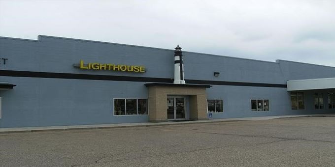 Outside entrance Lighthouse Books &amp; Gifts Wisconsin Rapids.
