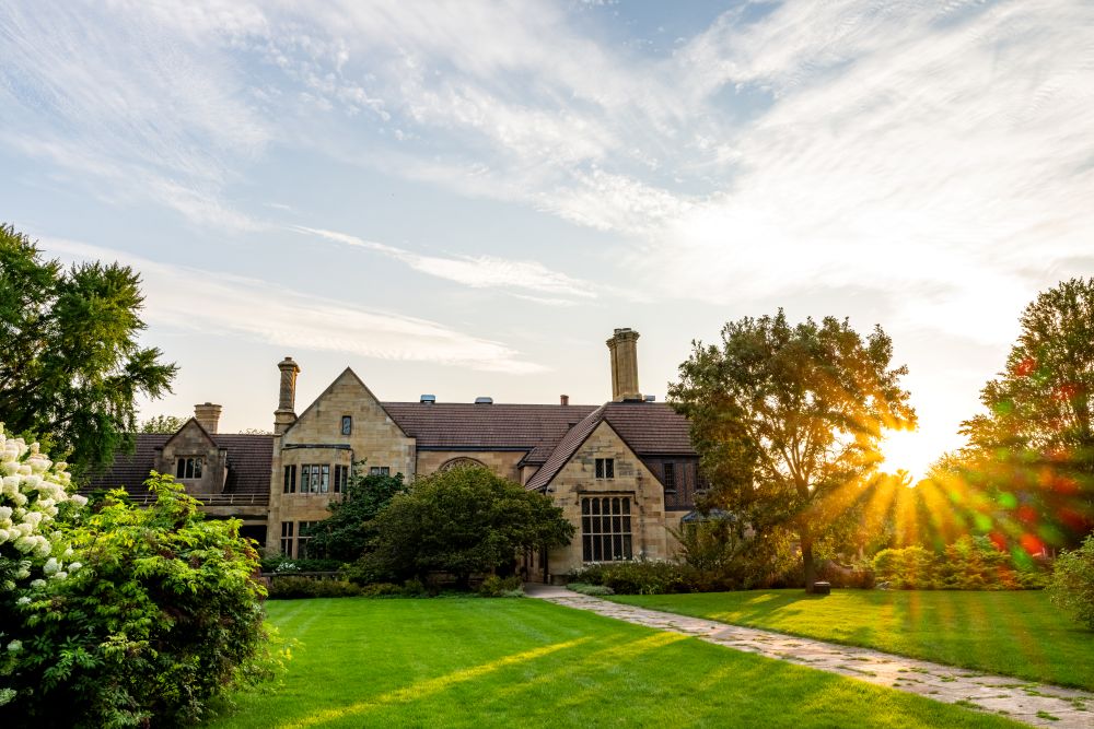 The exterior of the historic Paine mansion and Great Lawn.