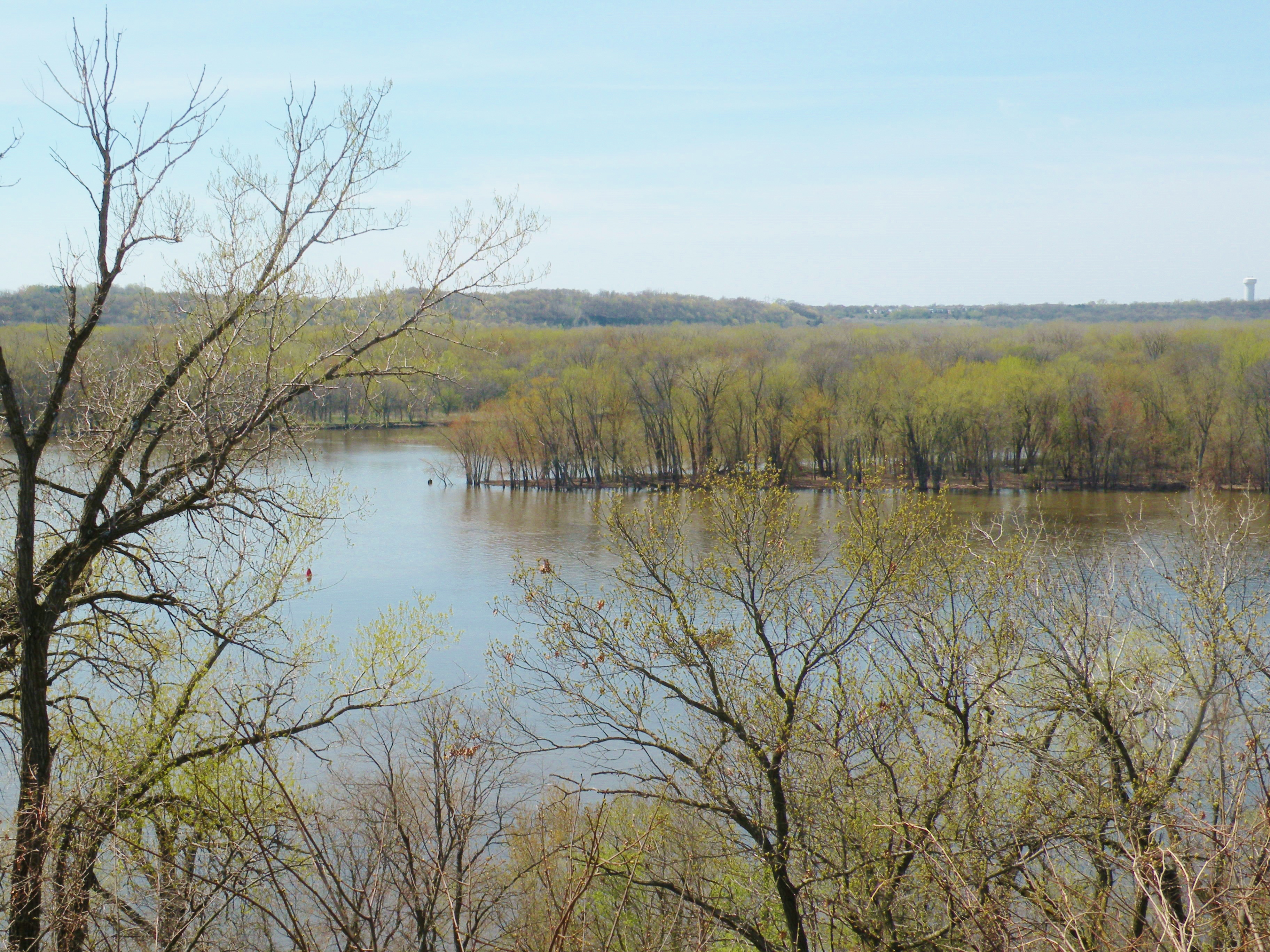 The springtime view of the Mississippi River and Prescott Island from Freedom Park