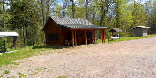 Michelle&#39;s Lodge is located off of Moccasin Lake&#39;s parking lot.