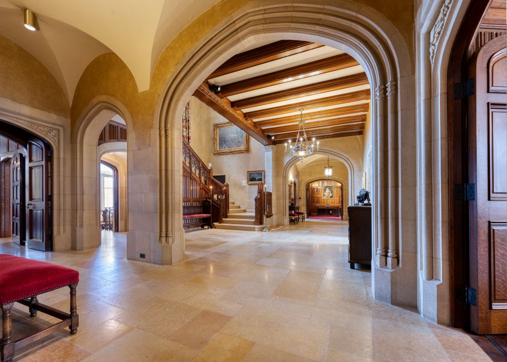 The entrance and stair hall of the historic Paine mansion.