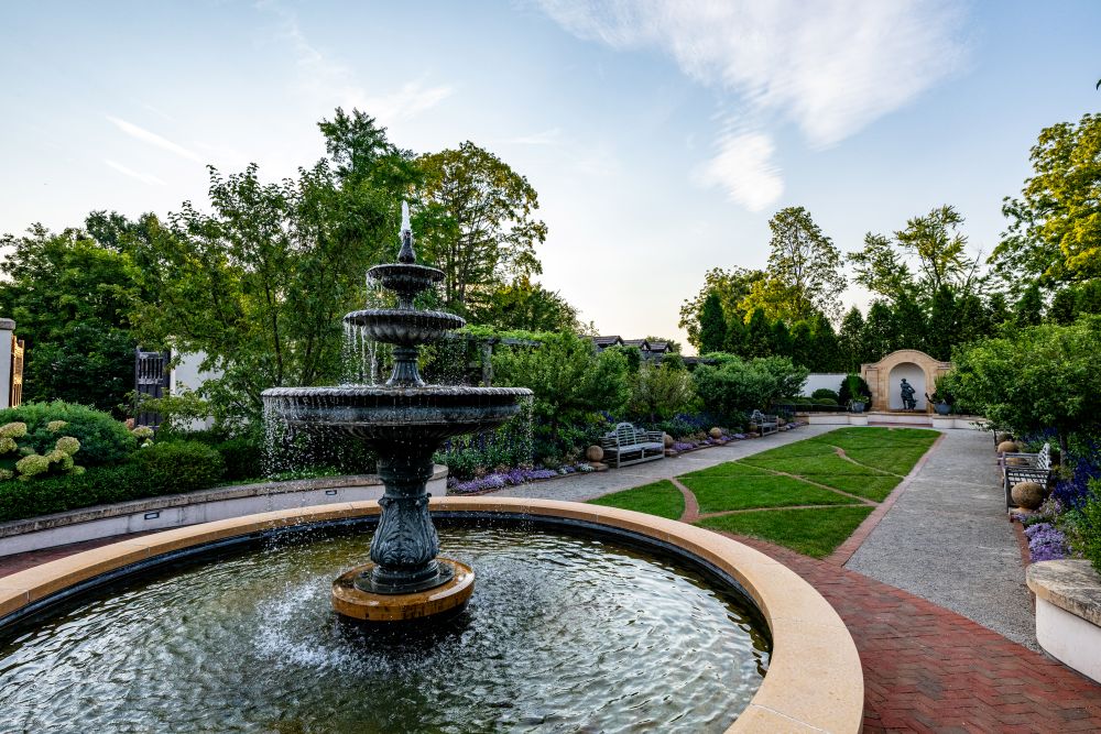 The Formal Garden fountain at the Paine.