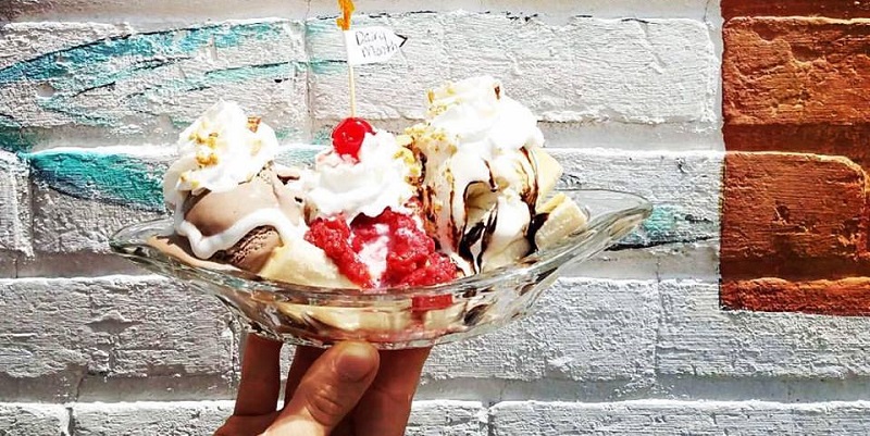 Banana split at Mullen's Dairy Bar in Watertown, Wi