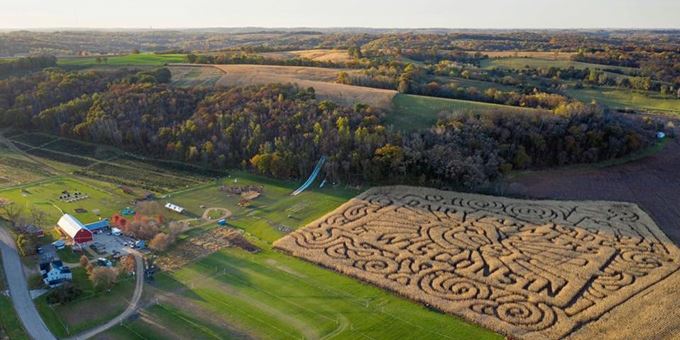 Aerial of the farm in fall