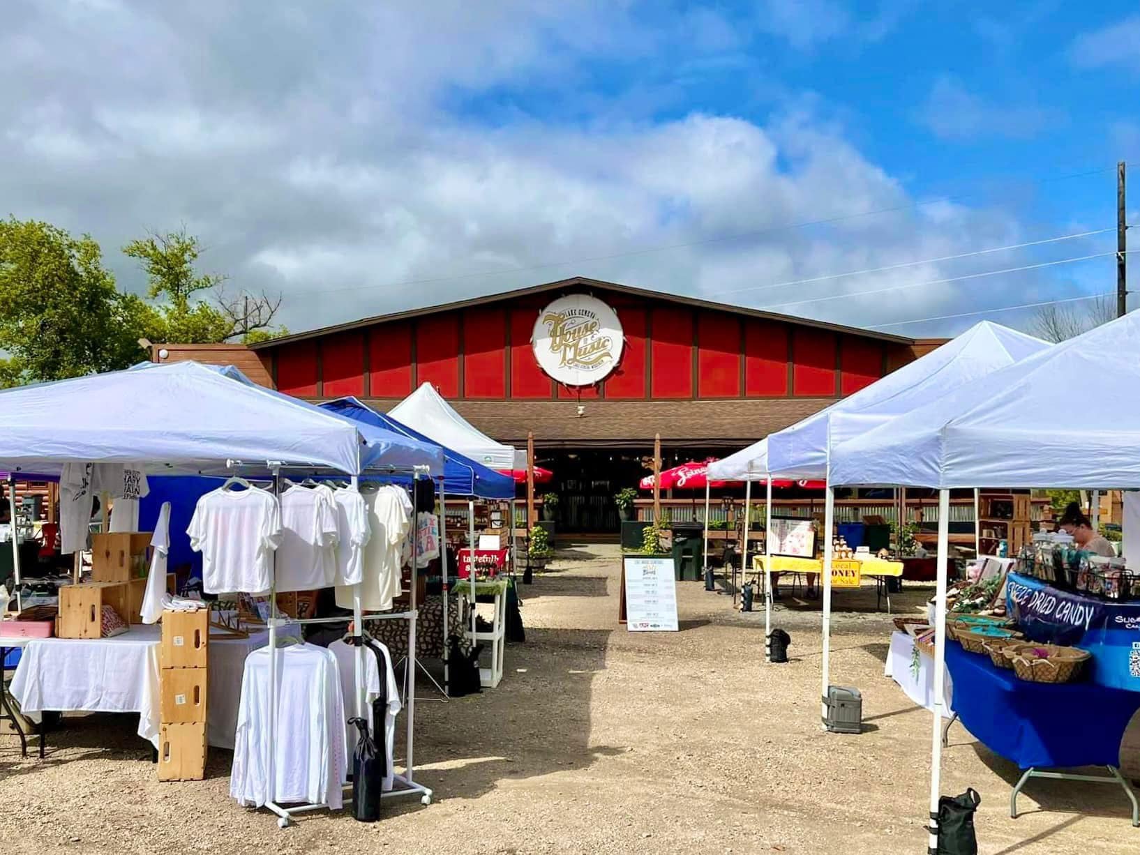 Vendor booths at the Geneva Outdoor Market.