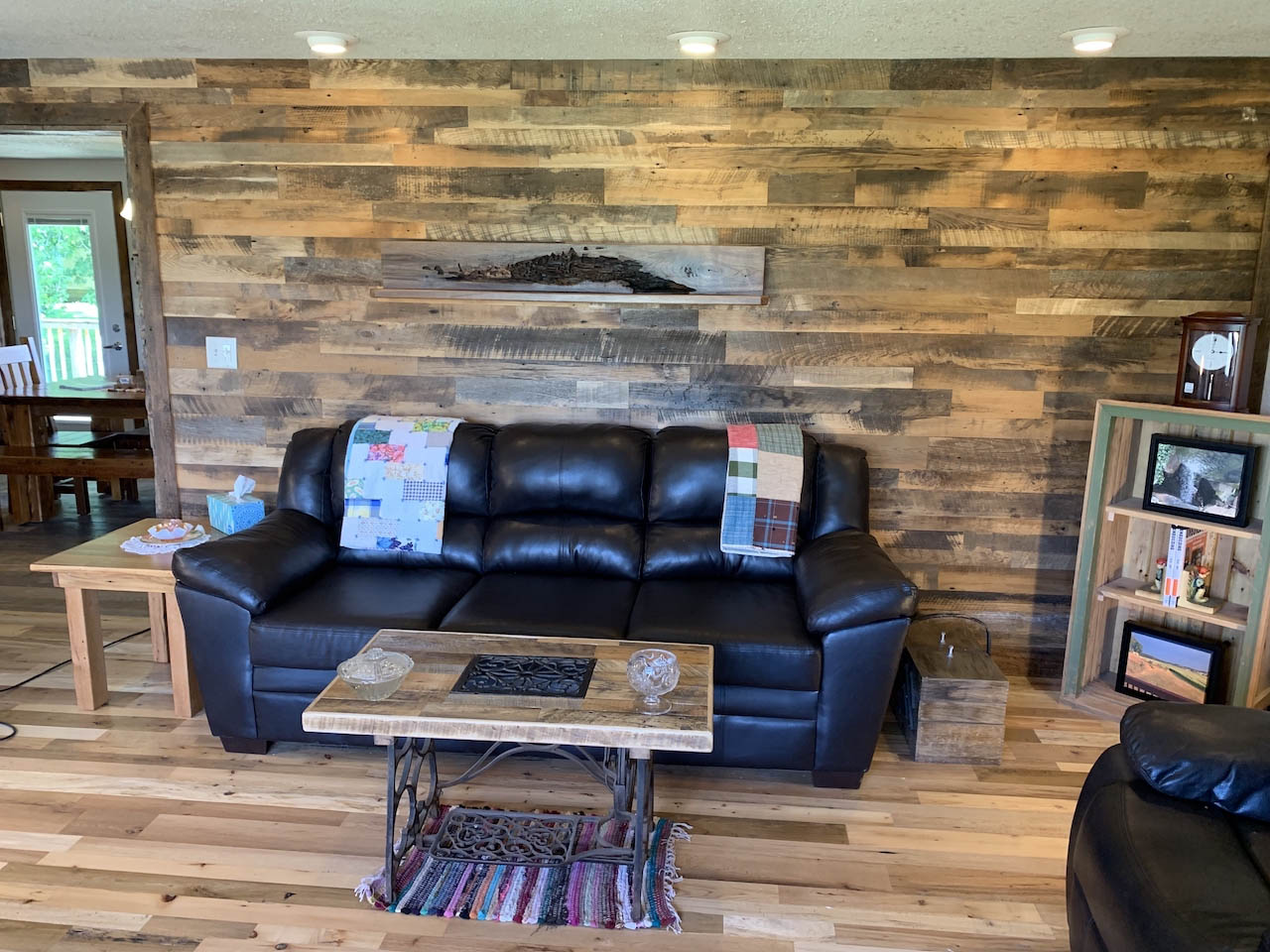 Our Brown/grey mix accent wall product is made from real reclaimed wood but precision milled with tongue &amp; groove to make installation a cinch!