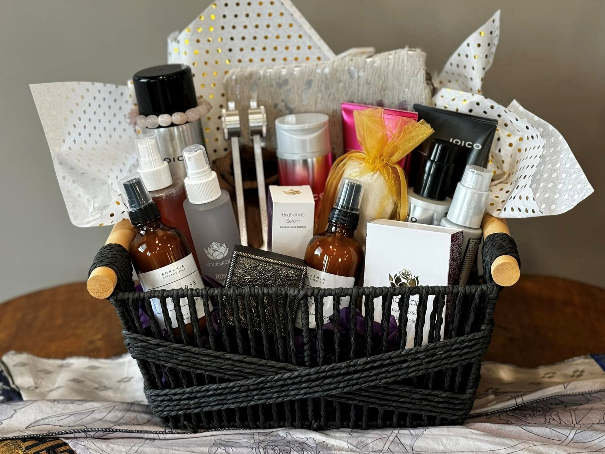 Basket of items to buy at Bohemia Salon