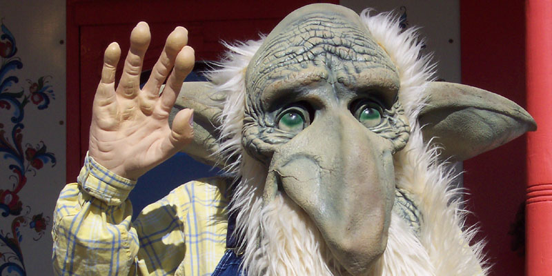 Jorgen the Village Mascot welcomes visitors during festivals along the troll lined downtown Main Street.