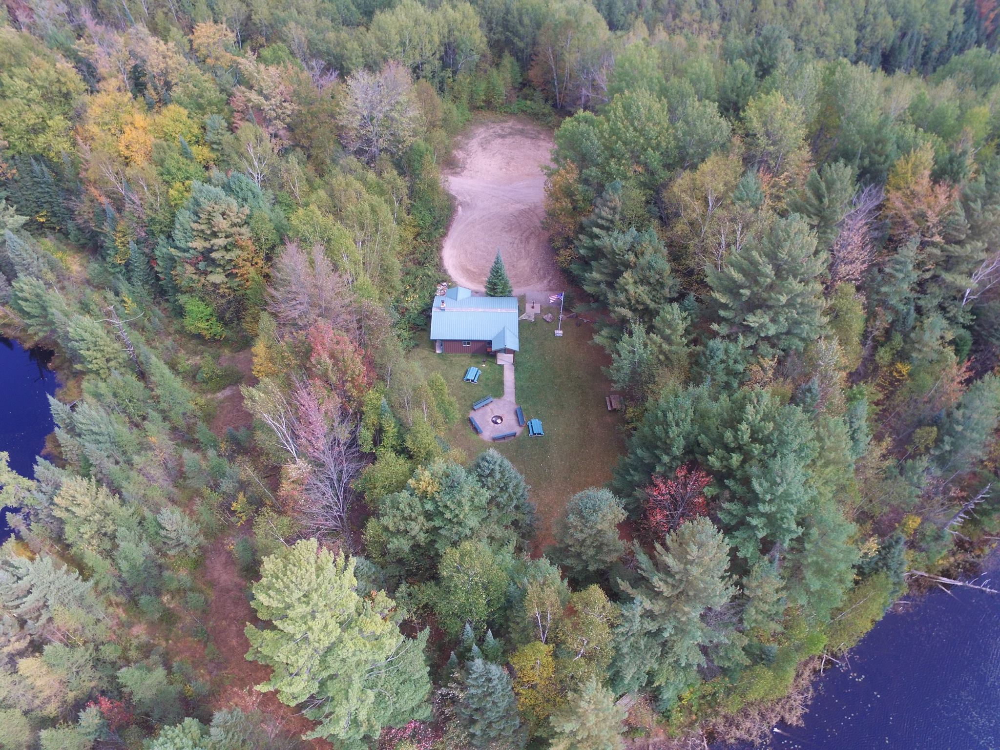 Aerial view of Parrish Highlander's ATV Club shelter. There is ample parking space for ATVs and UTVs!